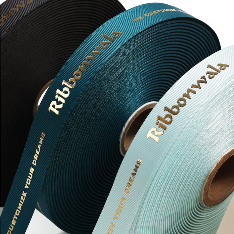 Grosgrain 3D Foil Ribbon Logo Print - Ribbonwala