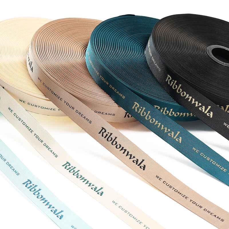 Printed Grosgrain Ribbon Logo Print - Ribbonwala